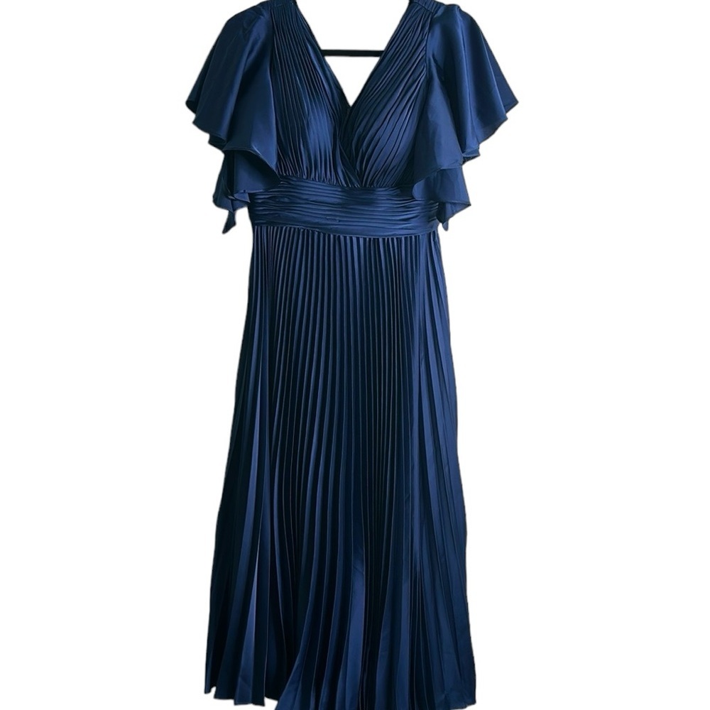 Mac duggal pleaded midi dress flowwy sleeves built i bra size 6 cocktail party - Picture 4 of 16